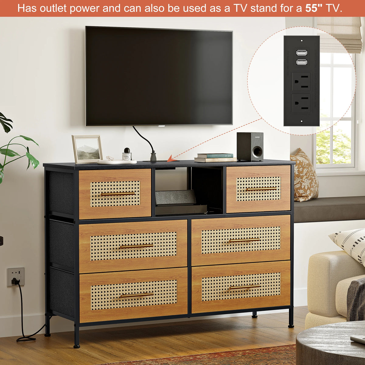 Rattan 6 Drawer Dresser I35770