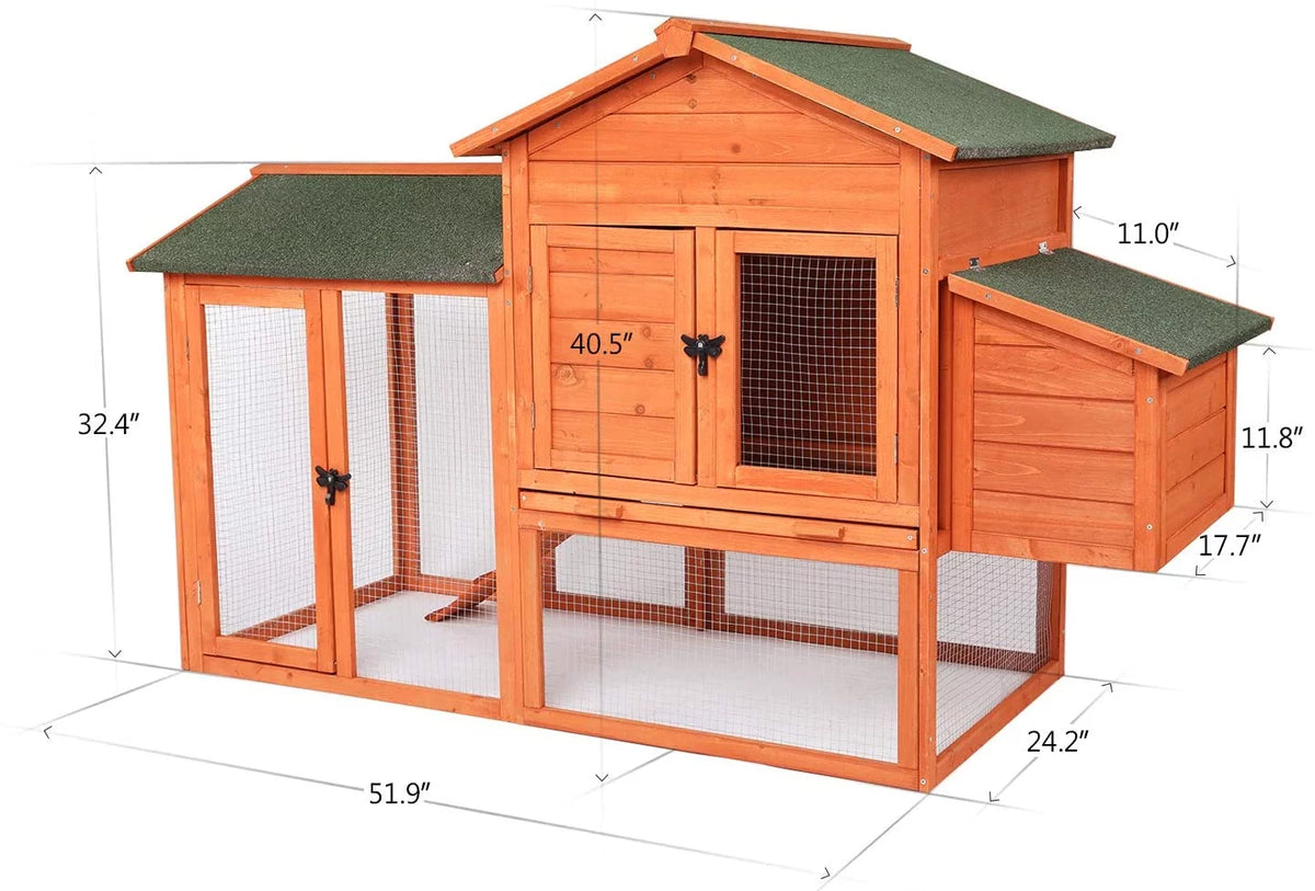52'' Wooden Chicken Coop with Nesting Box I498