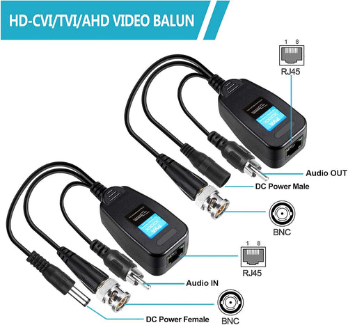 4 Pairs BNC to RJ45 Video Power Balun Adapter U1922