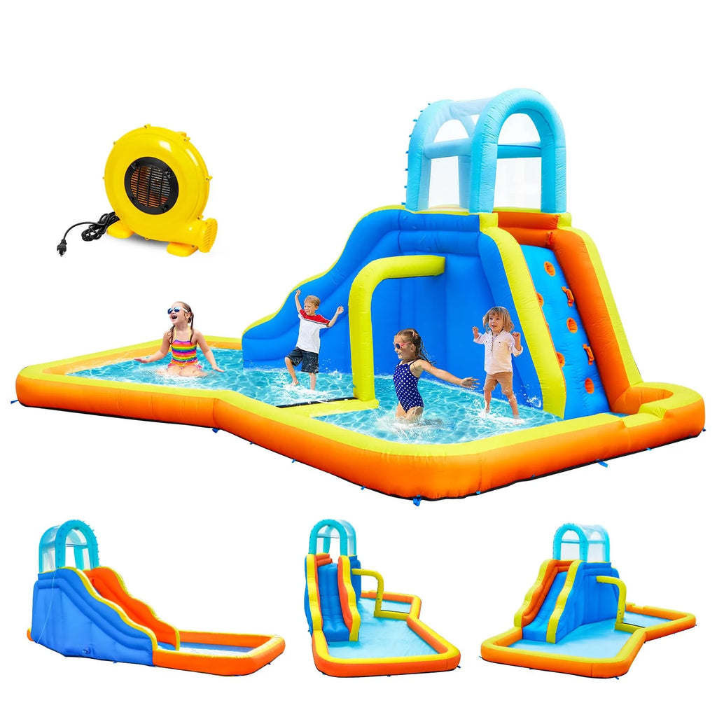 Kids Inflatable Water Slide Park with Blower, Climbing Wall, Splash Pool and Sprinkler R322