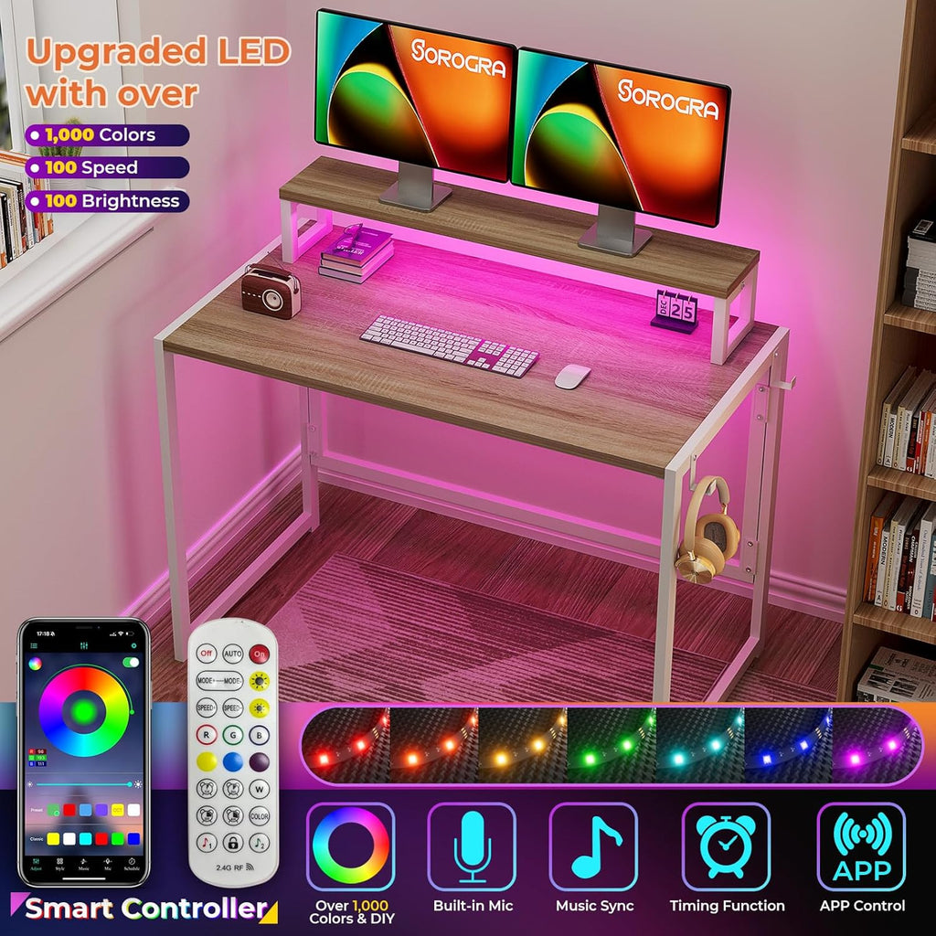 31.5 inch Folding Desk with Led Lights K691
