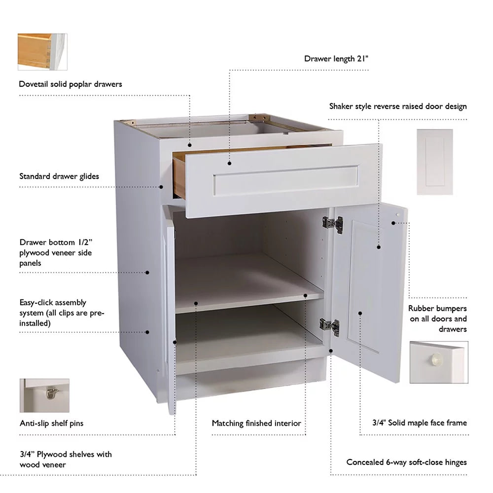 White Shaker Base Kitchen Cabinet 42x34.5x24 H101
