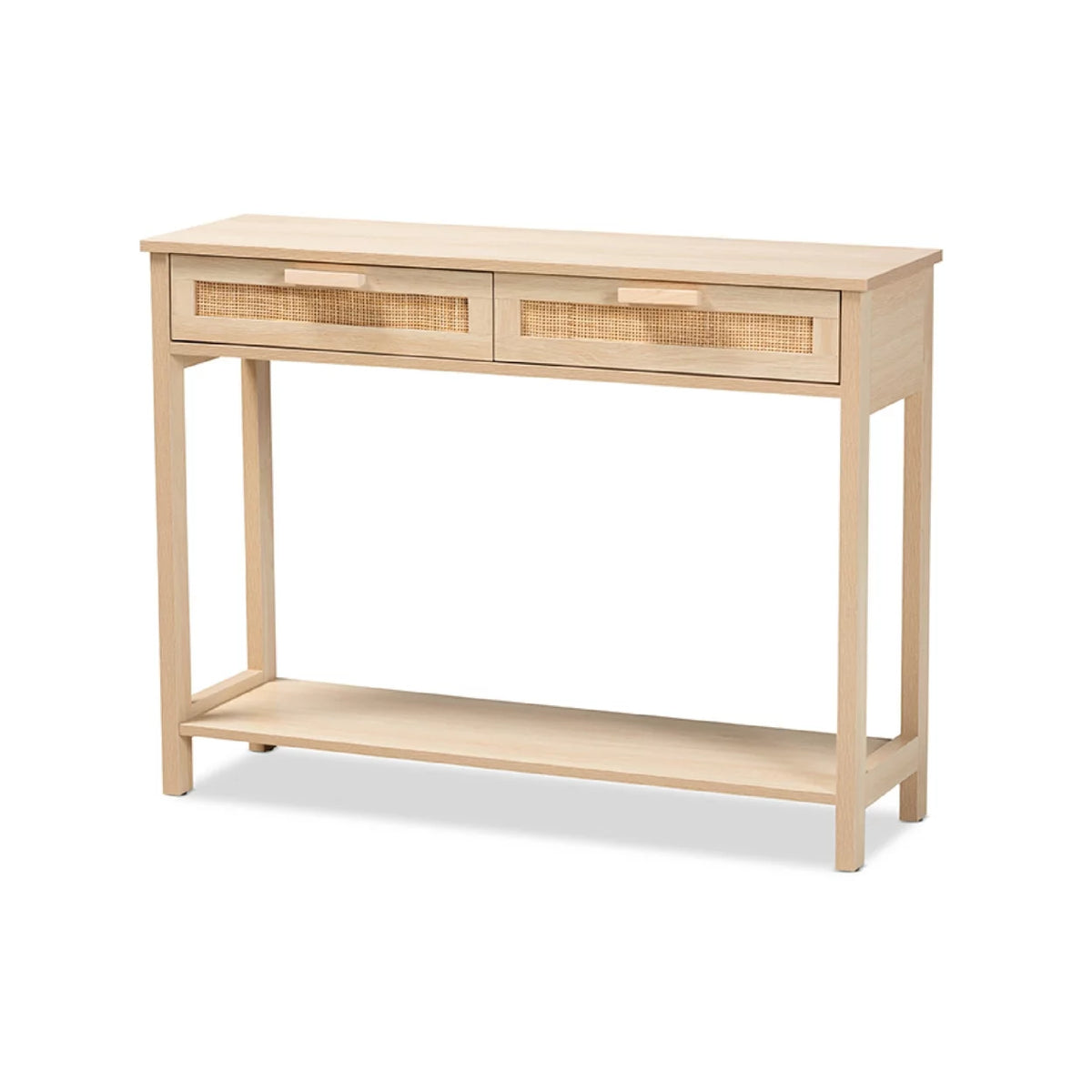 Light Brown Wood 2-Drawer Console Table with Rattan T357