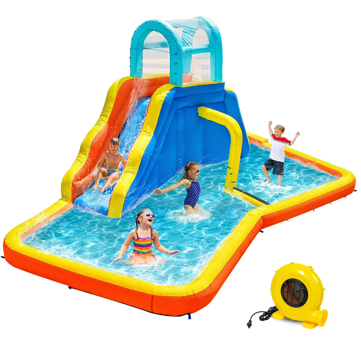 Kids Inflatable Water Slide Park with Blower, Climbing Wall, Splash Pool and Sprinkler R322