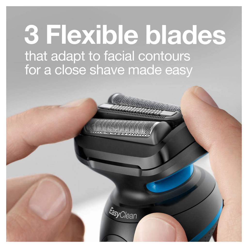 Electric Shaver with Beard Trimmer, Wet & Dry, Rechargeable, Cordless Foil Shaver, Blue T357309