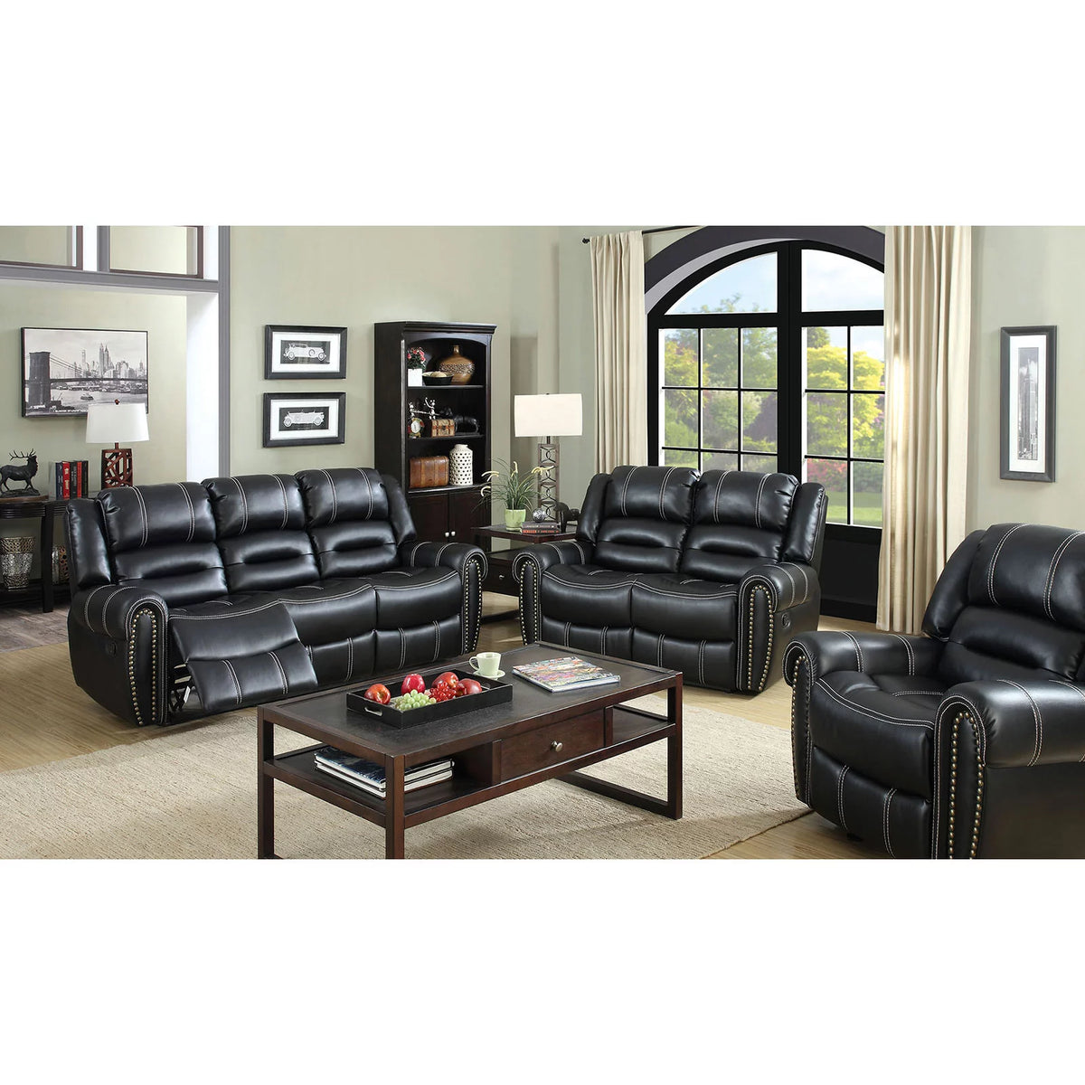 Black Leatherette Reclining Sofa and Loveseat 2pc Set P75696