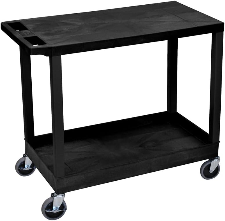 Black Mobile Heavy-Duty Utility Cart with One Tub and One Flat Shelf F6018
