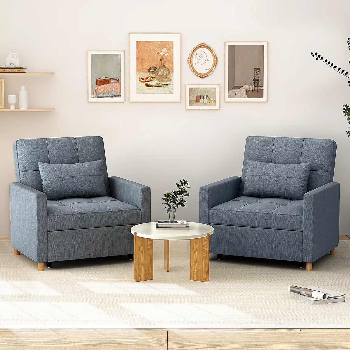 Dark Grey Sleeper Sofa Chair with Extra Pillow A3366