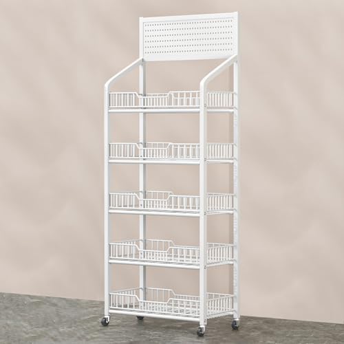 5 Tier White Display Rack with Wheels Q702328