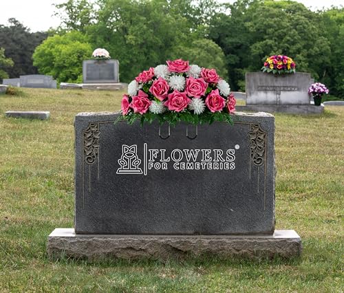 Sapphire Blue Open Rose with White Mum Saddle Artificial Cemetery Flowers Z791