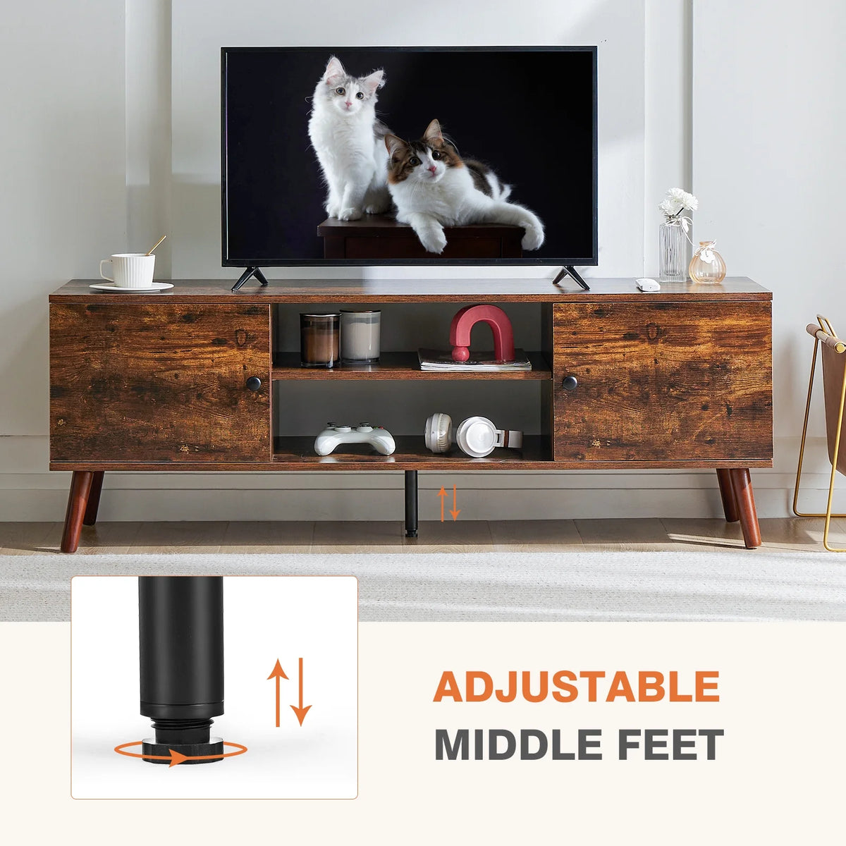 55 60-Inch Mid-Century Modern Wooden TV Stand Q15156