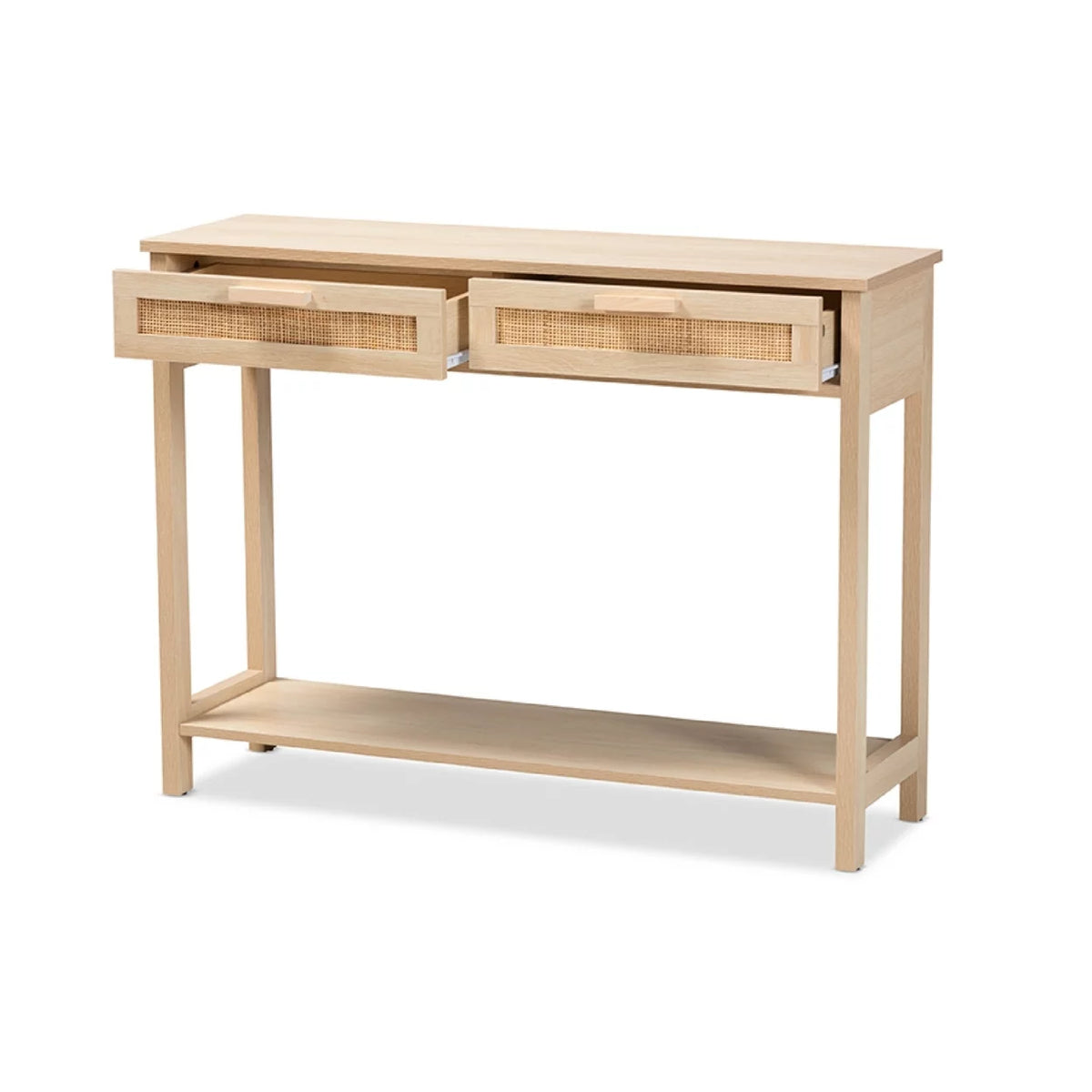 Light Brown Wood 2-Drawer Console Table with Rattan T357