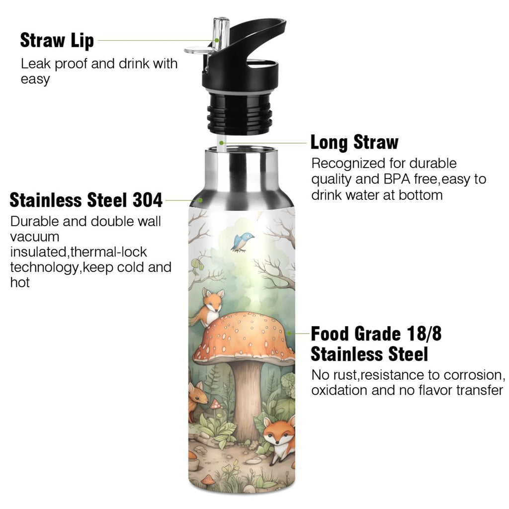 Stainless Steel Insulated Thermos Vacuum Flask Water Bottle with Straw Lid T460340