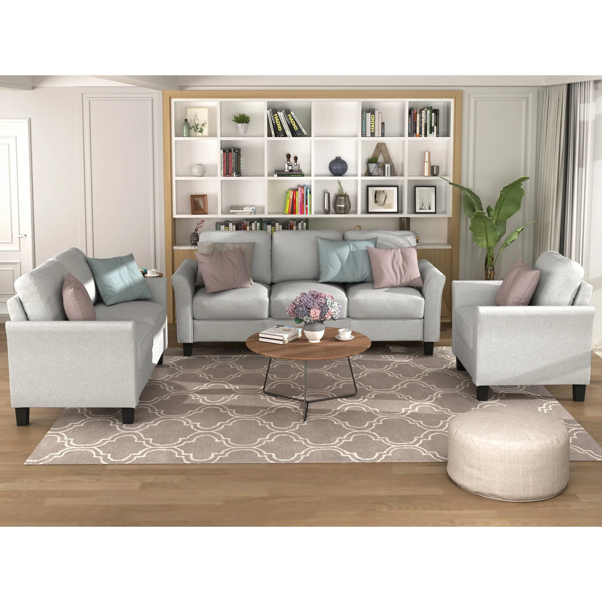 Light Gray Armrest Sofa Loveseat Chair 3-Seat Sofa C86509
