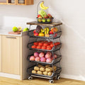 White 5 Tier Wire Fruit Basket with Wheels T390