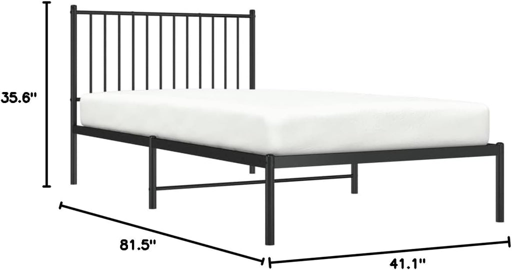 Black Metal Bed Frame with Headboard 39.4"x78.7" A55326