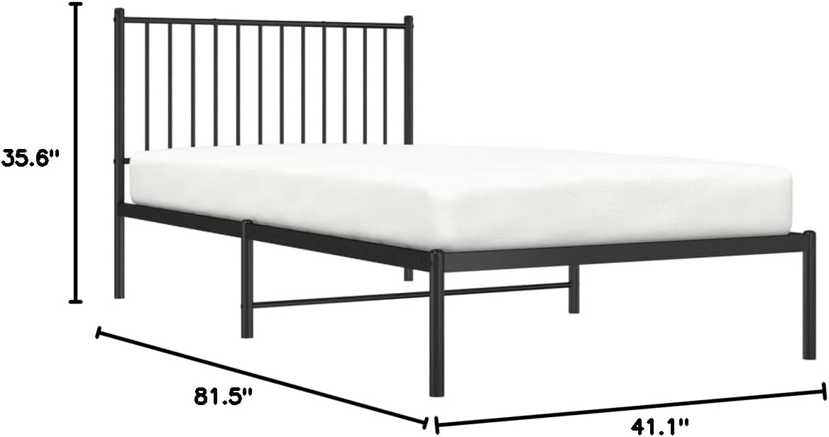 Black Metal Bed Frame with Headboard 39.4"x78.7" A55326