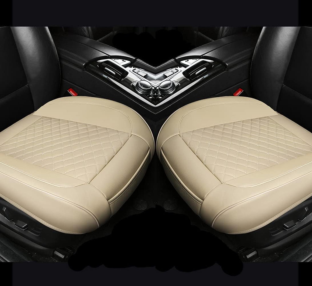 2PCS PU Leather Car Seat Cover Protector Front Seat Bottom Universal Beige Pack of 2 C2050