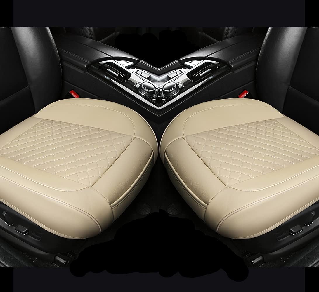 2PCS PU Leather Car Seat Cover Protector Front Seat Bottom Universal Beige Pack of 2 C2050