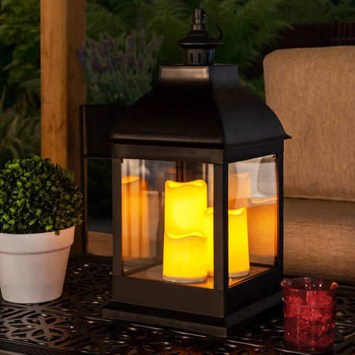 20" Waterproof Hanging LED Candle Lantern with 3 Flameless Candles I263414