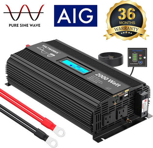 2000Watt DC 12V to 120V AC Car Power Inverter with 2 AC Outlets and LCD Display X1241