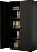 Black Steel Storage Cabinet with Locking Door and 4 Adjustable Shelves P1177