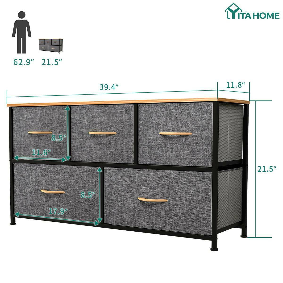 Dark Gray Wide Drawer Dresser Storage Unit U3875