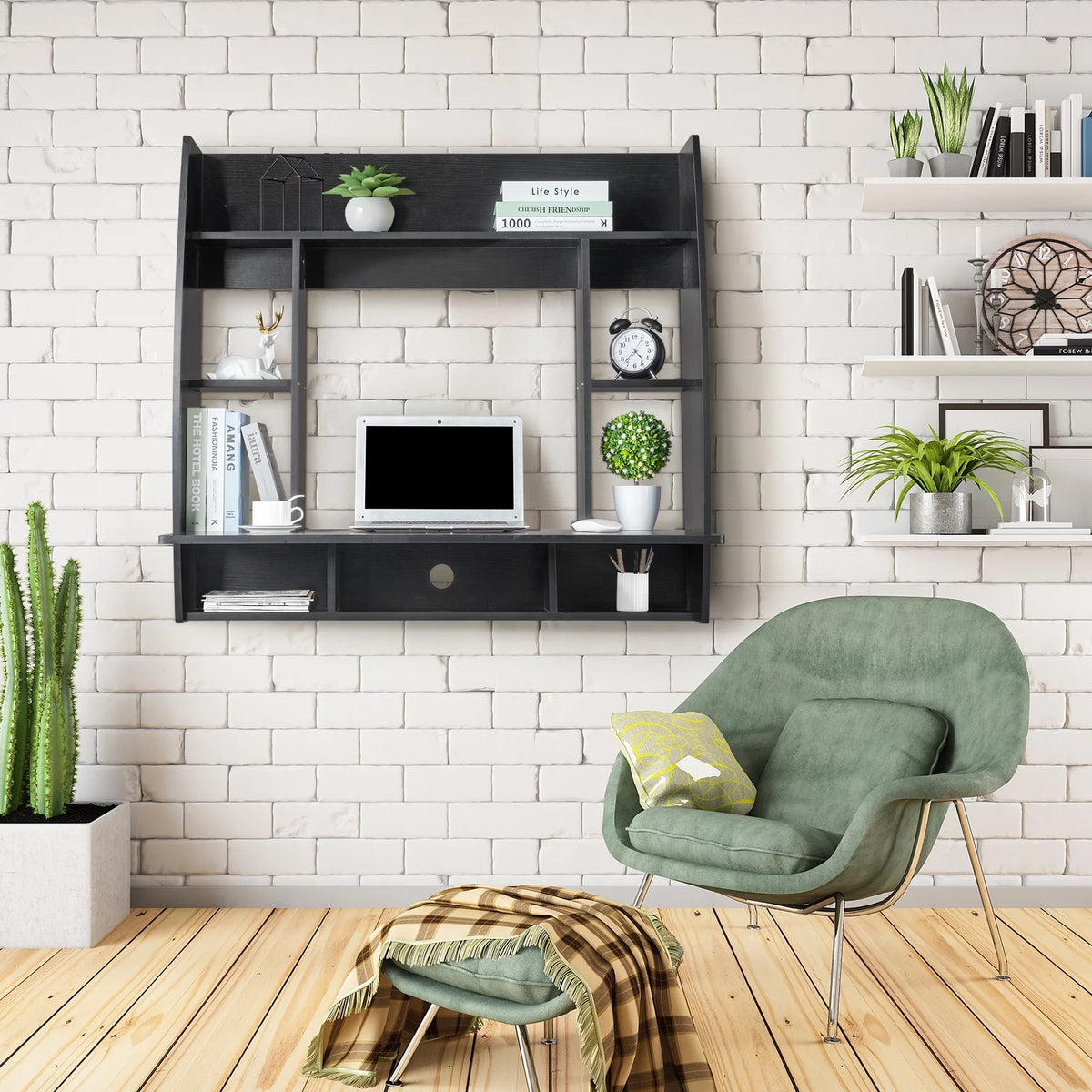 Floating Computer Desk with Storage Shelves I27842