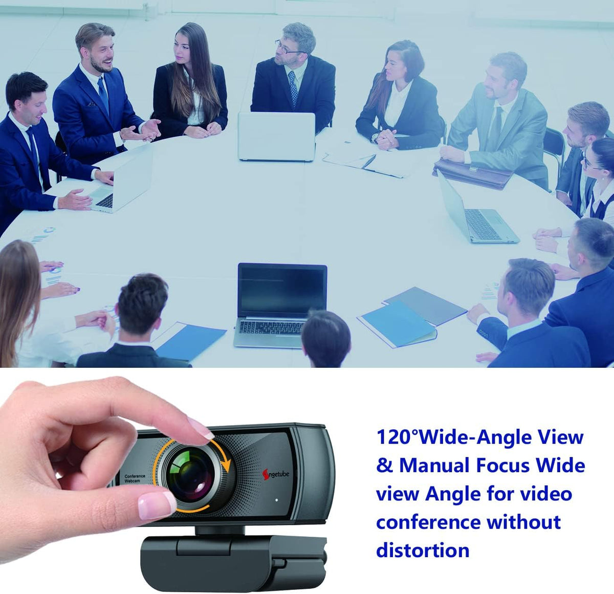 1080P 60fps Webcam with Microphone, 120° Wide Angle Dual Noise Reduction Mics, HD Streaming USB Camera Q98854