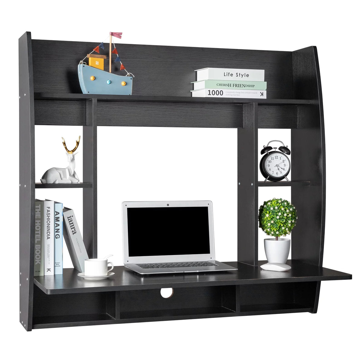 Floating Computer Desk with Storage Shelves I27842