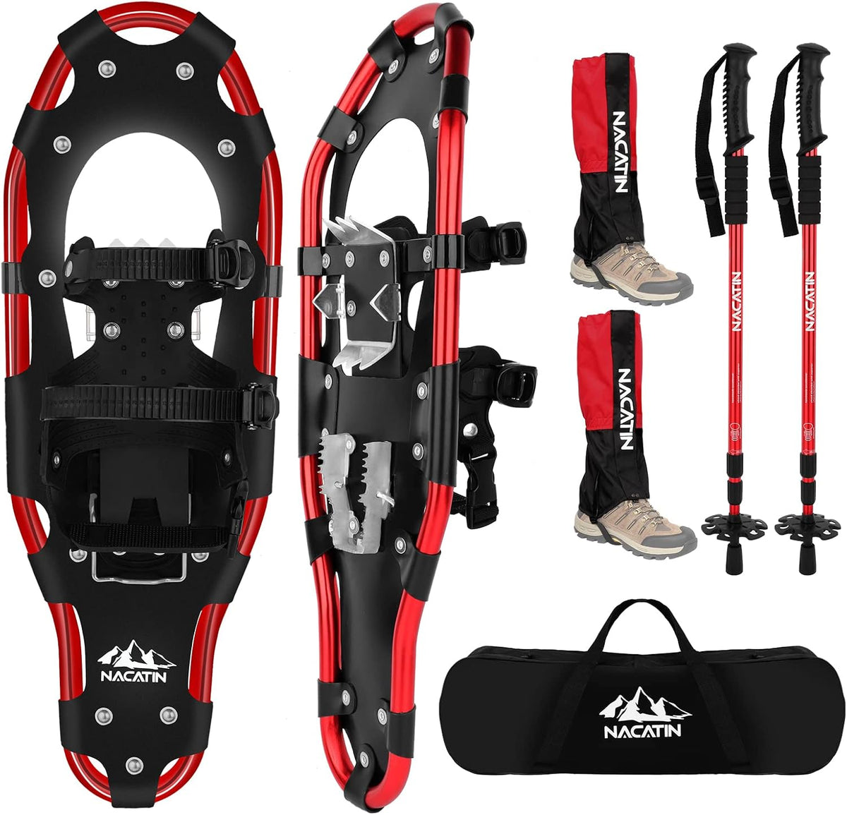 All Terrain Snowshoes with Heel Lift, Lightweight Aluminum Alloy Snow Shoes with Carry Bag and Adjustable Ratchet Bindings F479