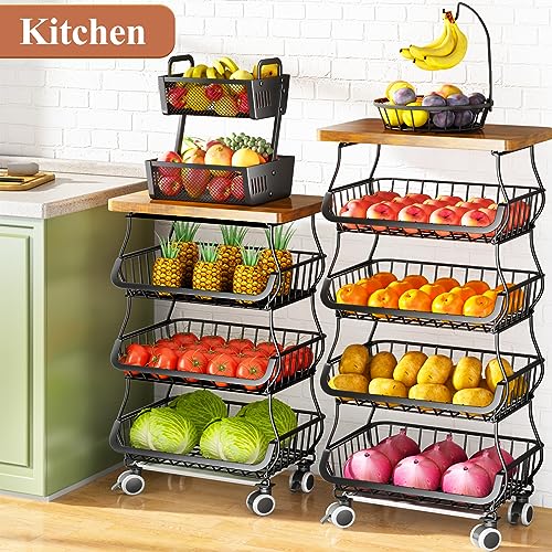 White 5 Tier Wire Fruit Basket with Wheels T390