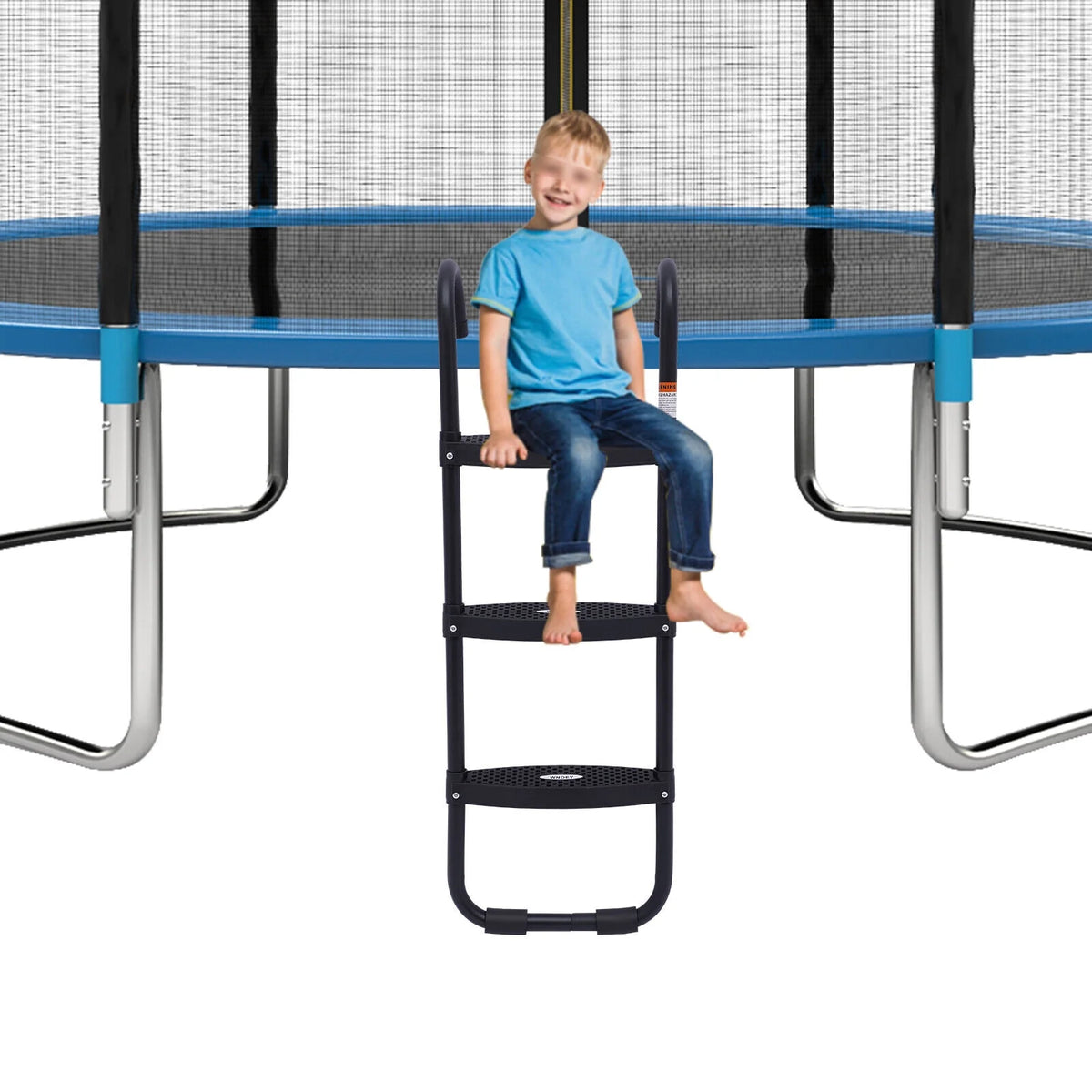 Black 3 Steps Steel Trampoline Ladder H5391