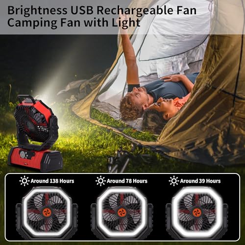 20000mAh Rechargeable Portable Camping Fan with LED Light O9555