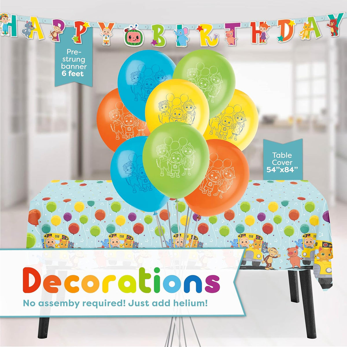 CoComelon Party Supplies Backdrop Balloons Tablecloth Plates Napkins Forks Sticker L791