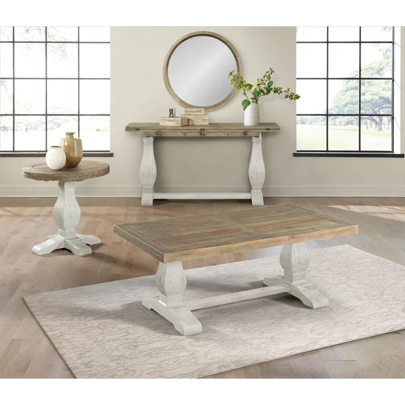 White 2-Piece Solid Wood Coffee Table & End Table Set S900