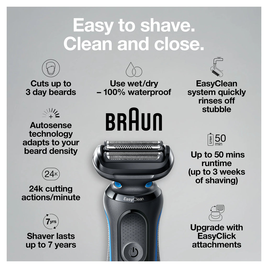 Electric Shaver with Beard Trimmer, Wet & Dry, Rechargeable, Cordless Foil Shaver, Blue T357309