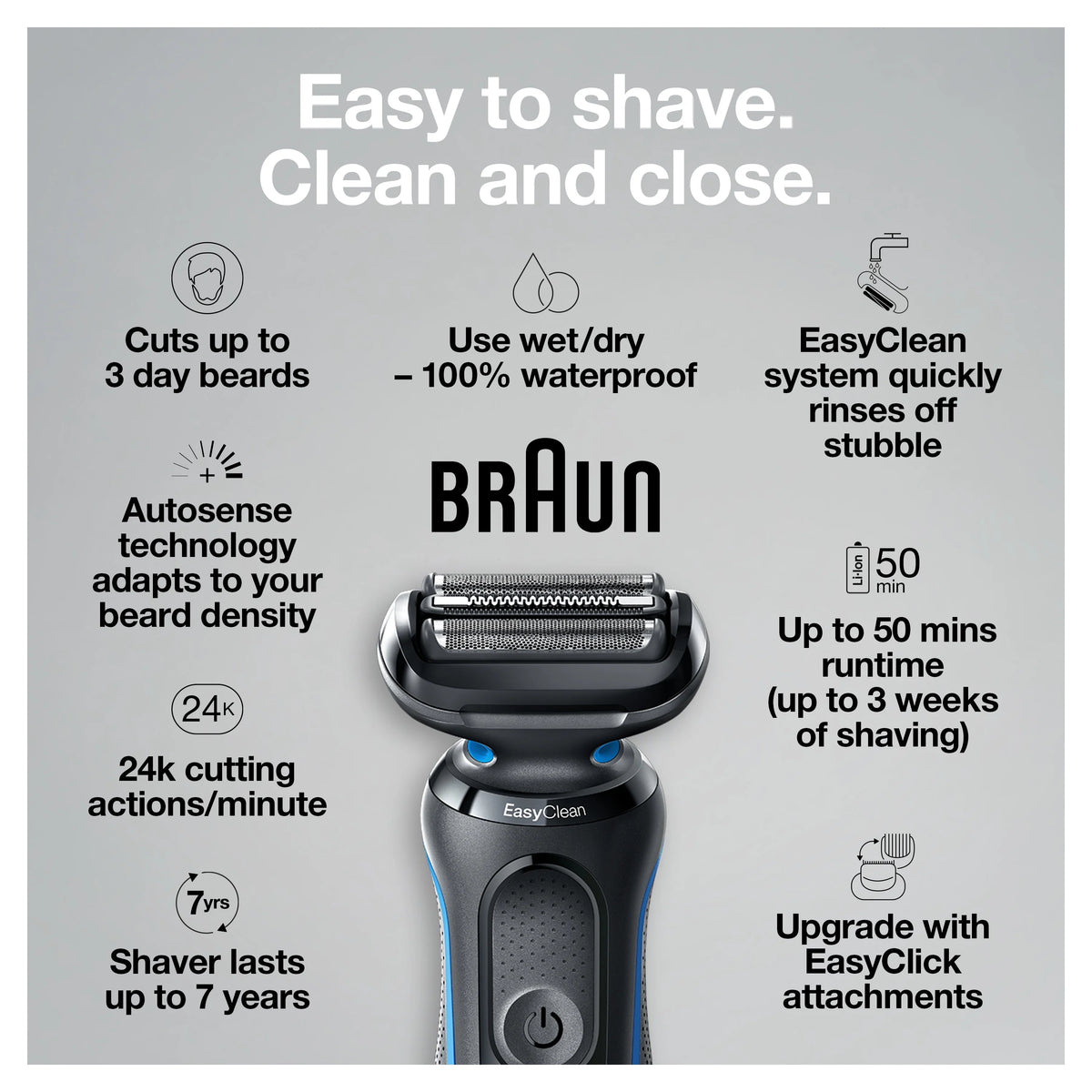 Electric Shaver with Beard Trimmer, Wet & Dry, Rechargeable, Cordless Foil Shaver, Blue T357309