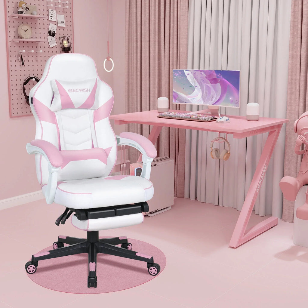 Pink Ergonomic Reclining Gaming Chair with Footrest K925833