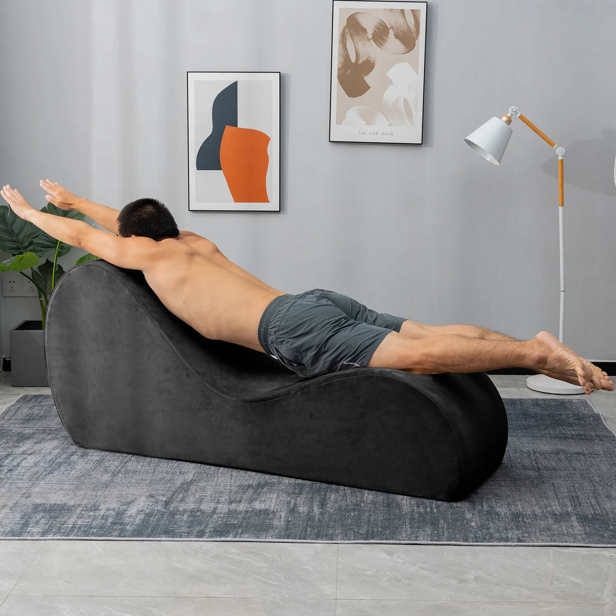 Yoga Chaise with Washable Cover, Side Pockets, Non-Slip Bottom M19093