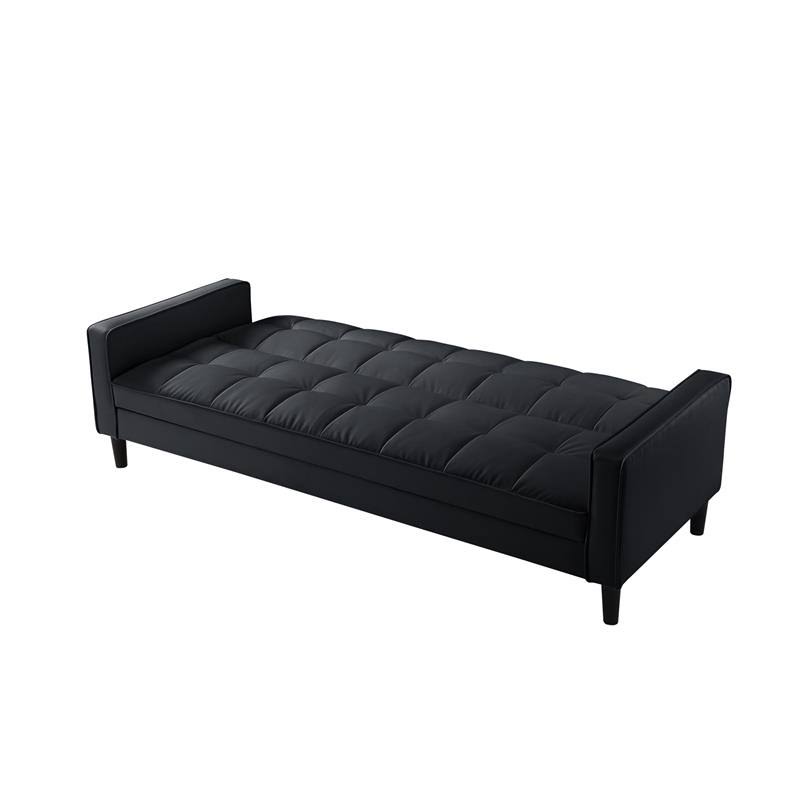 Black Faux Leather Convertible Sleeper Sofa W90129