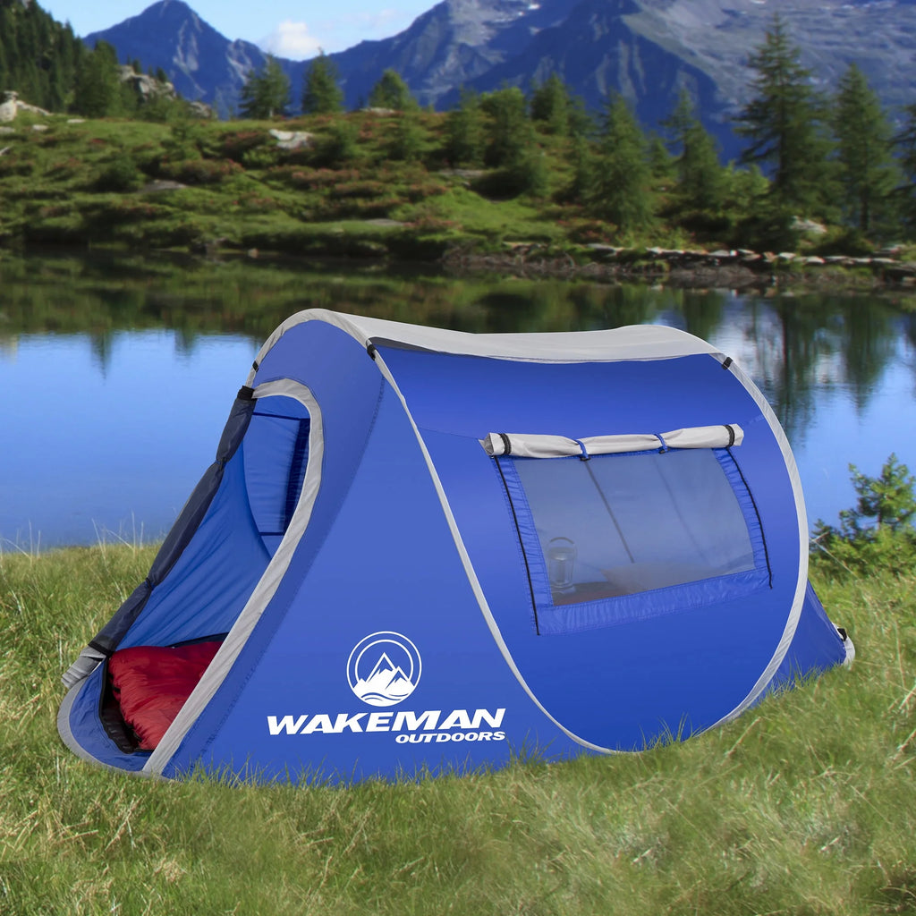 Blue Water-Resistant Polyester 2-Person Pop-up Tent with Rainfly and Carry Bag F993668