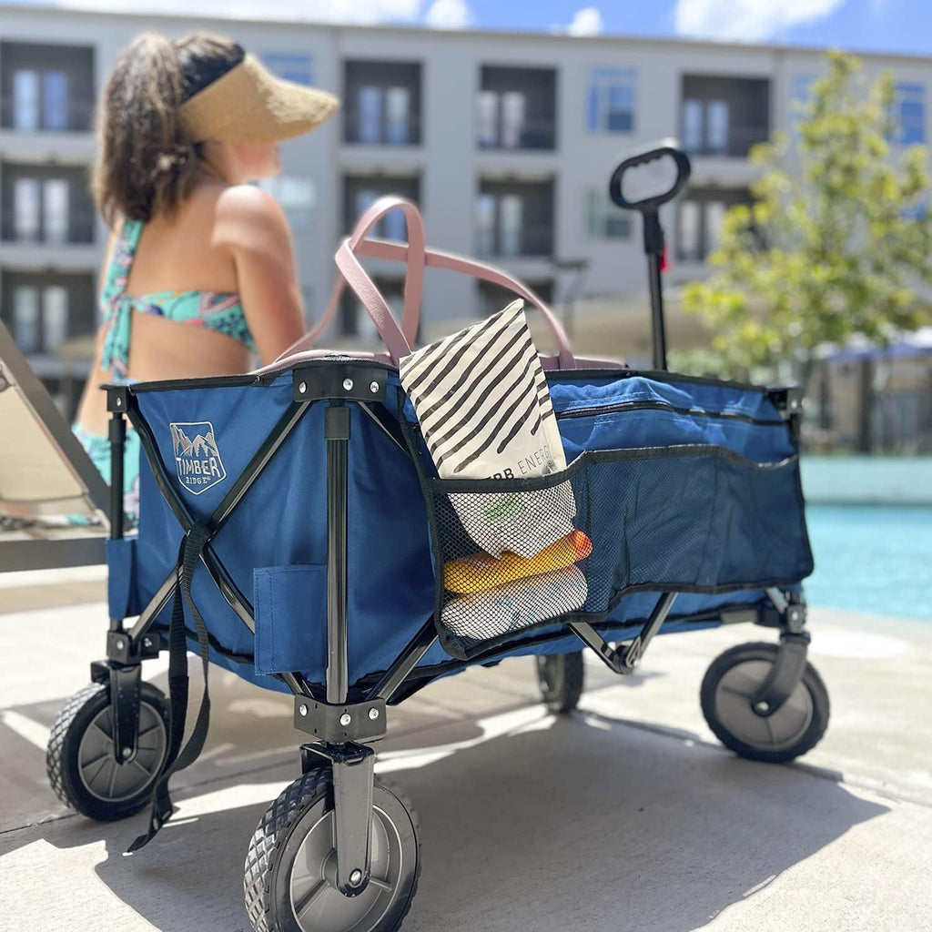 Collapsible Outdoor Folding Wagon Cart with Side Bag Cup Holder E9103