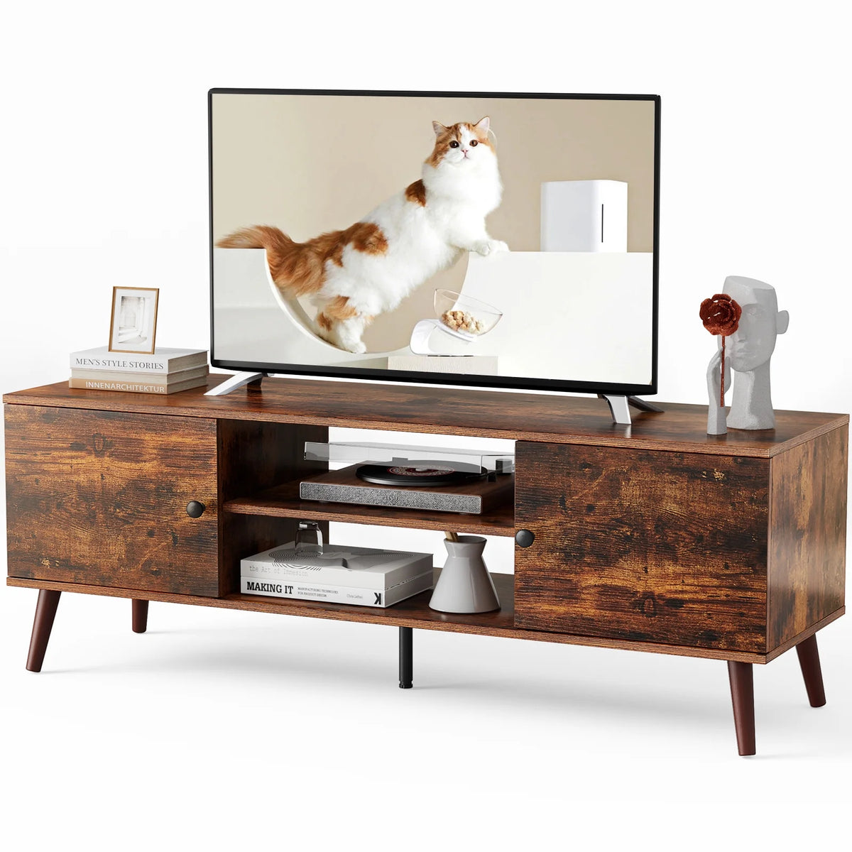 55 60-Inch Mid-Century Modern Wooden TV Stand Q15156