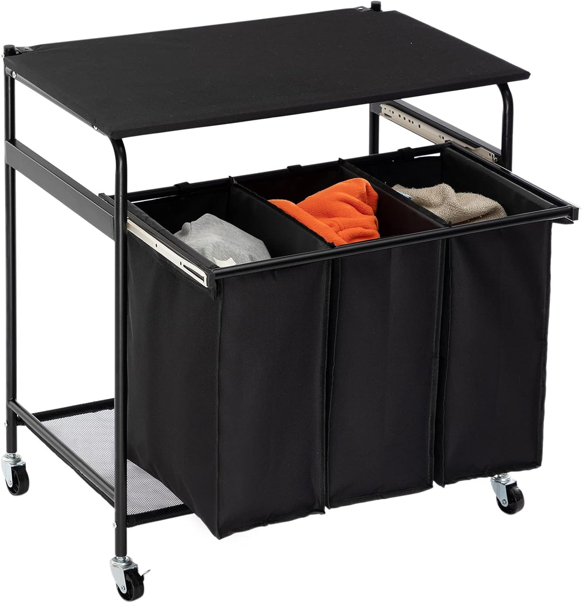 3-Bag Laundry Sorter Cart with Wheels Black B89880