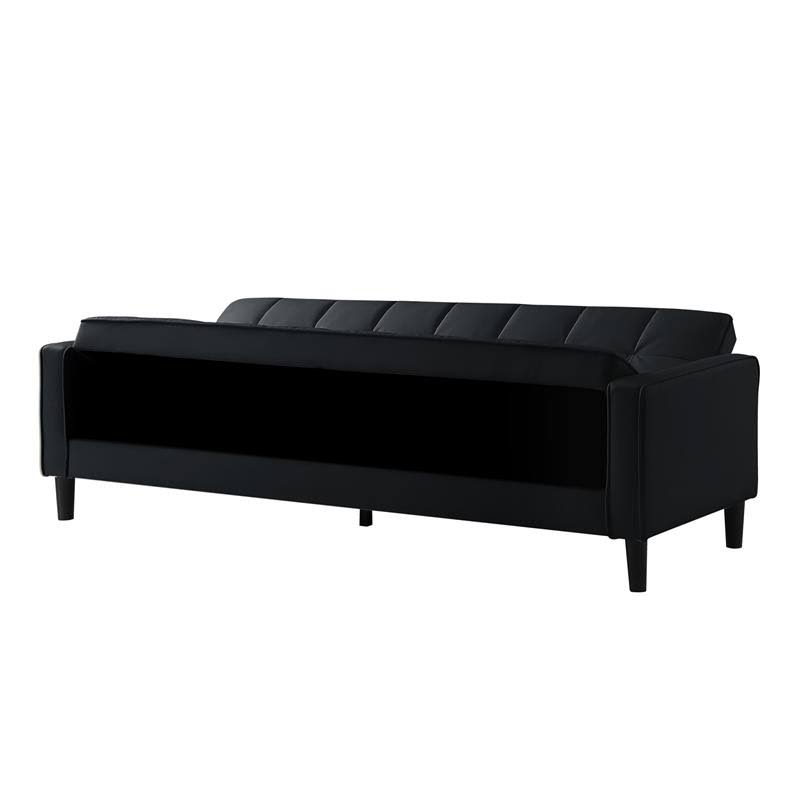 Black Faux Leather Convertible Sleeper Sofa W90129