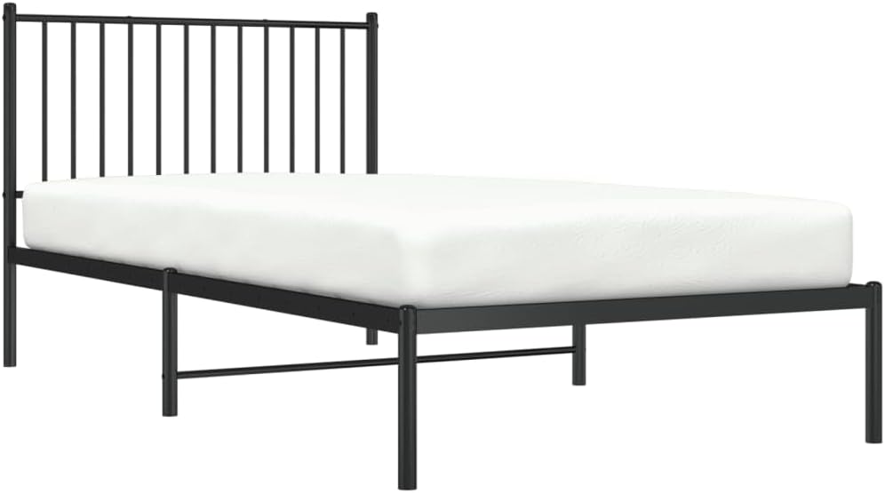 Black Metal Bed Frame with Headboard 39.4"x78.7" A55326