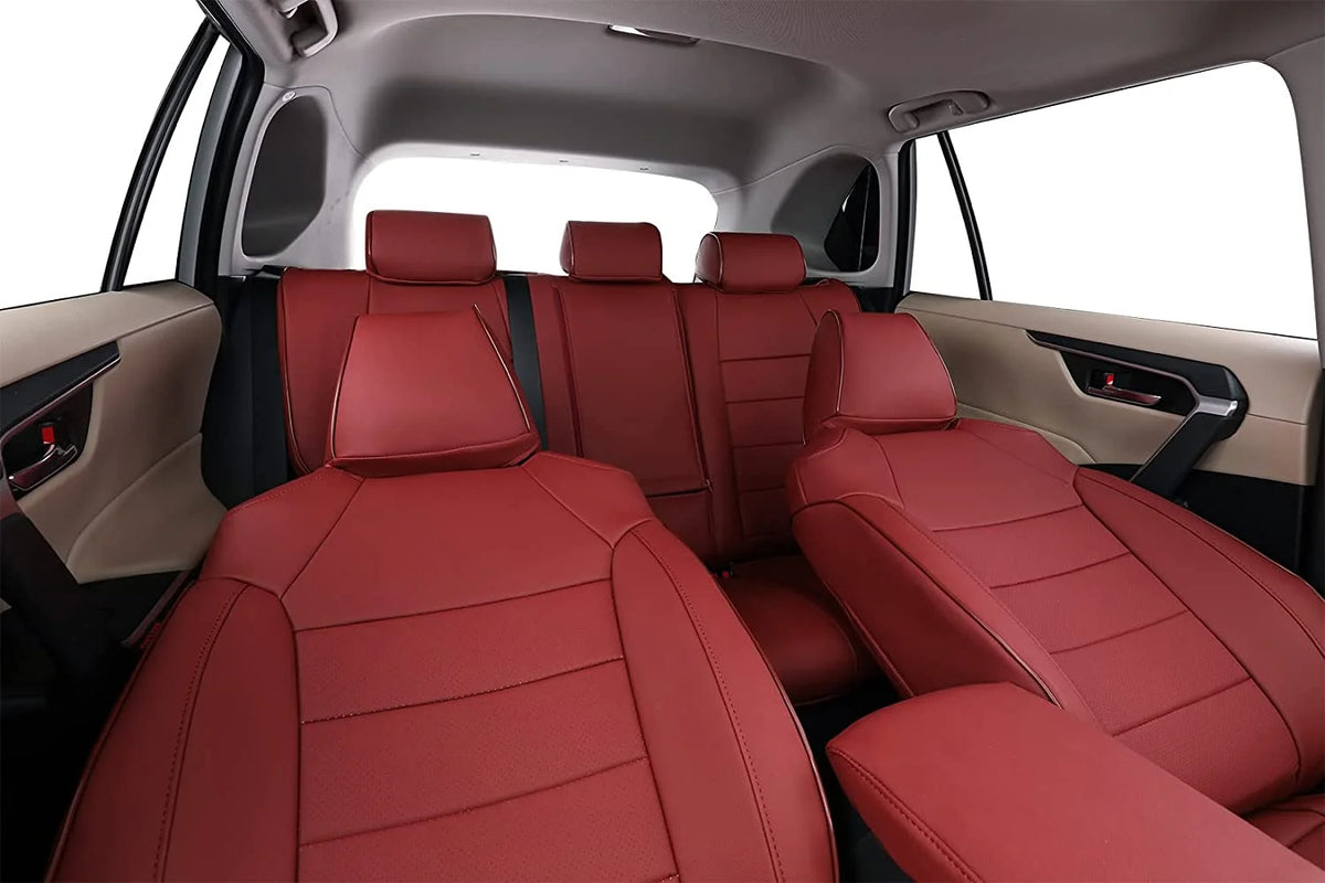 Burgundy Leather Full Set Car Seat Covers B825