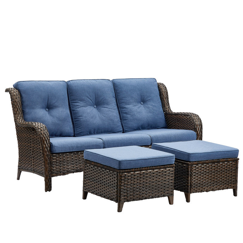3-Piece Patio Conversation Set with Cushioned Sofa and Ottomans J69685