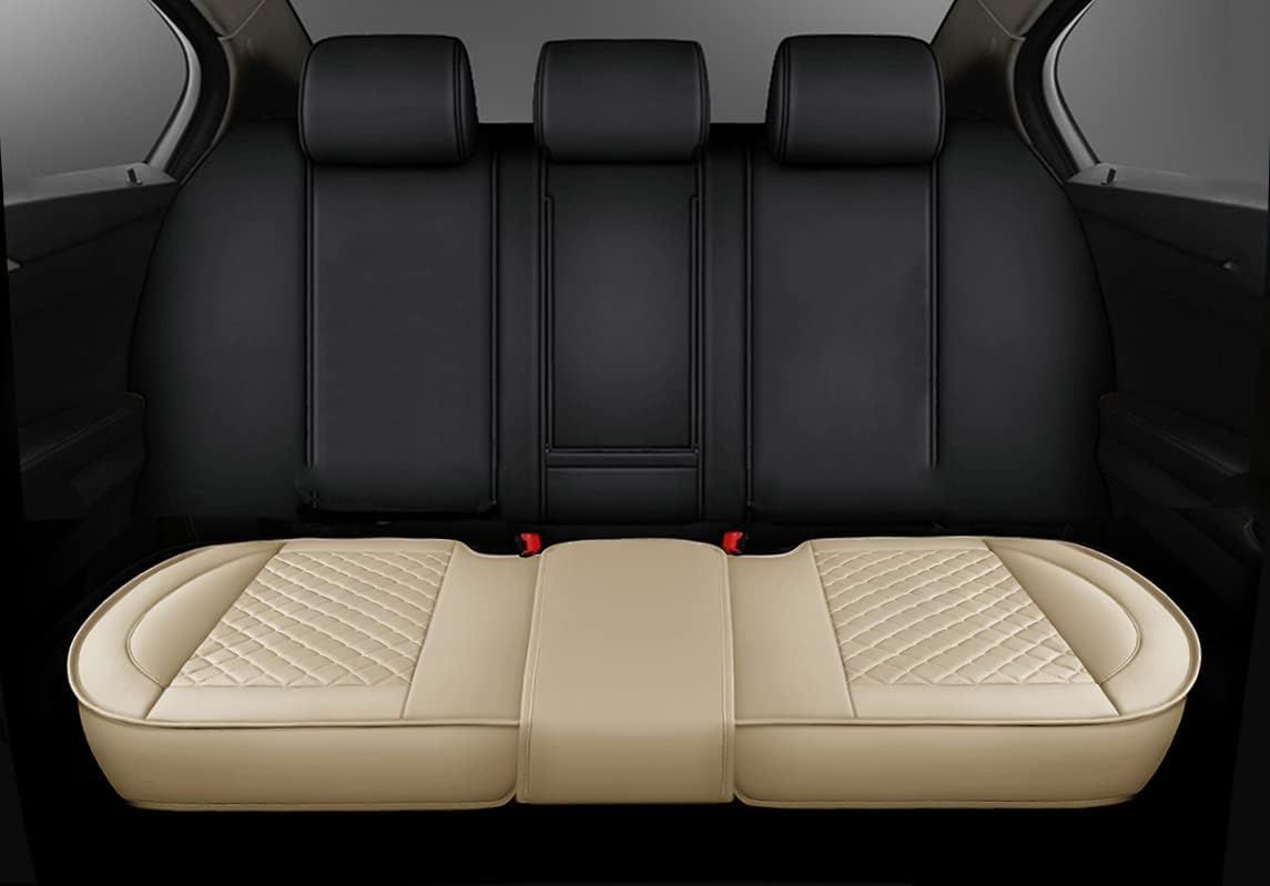 2PCS PU Leather Car Seat Cover Protector Front Seat Bottom Universal Beige Pack of 2 C2050